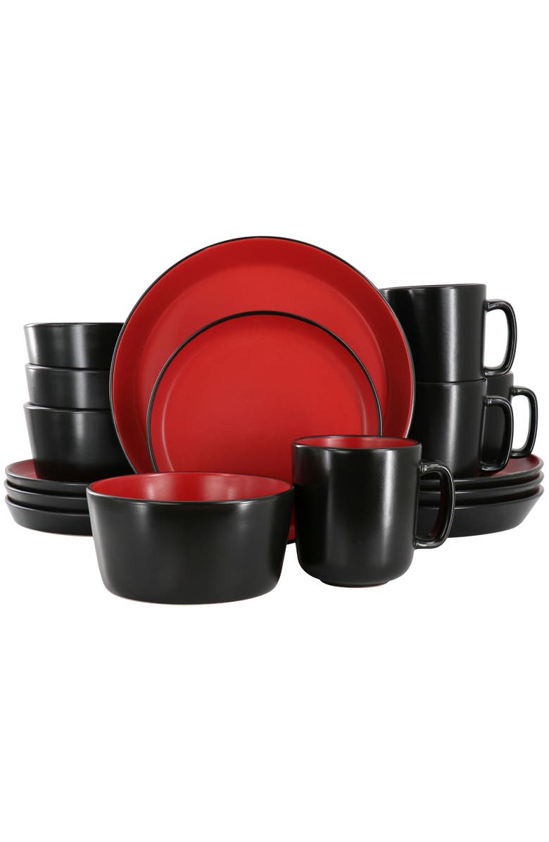 Elama Bacarra 16 Piece Stoneware Dinnerware Set, Main, color, Black