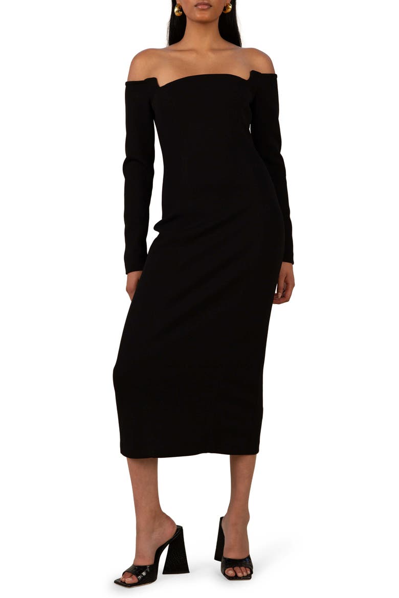 Camilina Off the Shoulder Long Sleeve Cocktail Dress, Main, color, BLACK