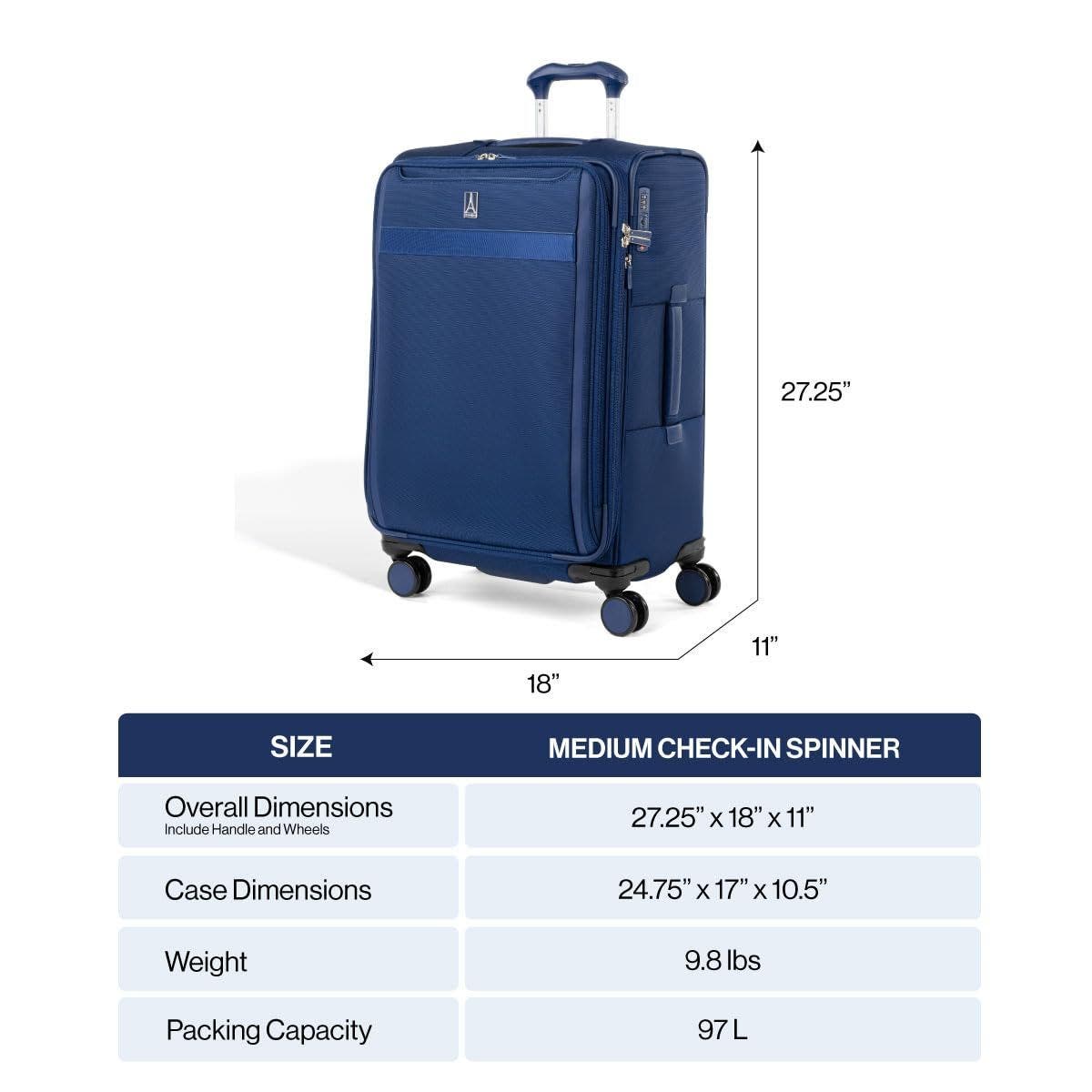 TRAVELPRO Versapack + Lightweight Softside Expandable 25" Medium Check In Spinner Luggage, Alternate, color, Black