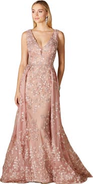 LARA New York Floral Applique Overskirt Dress