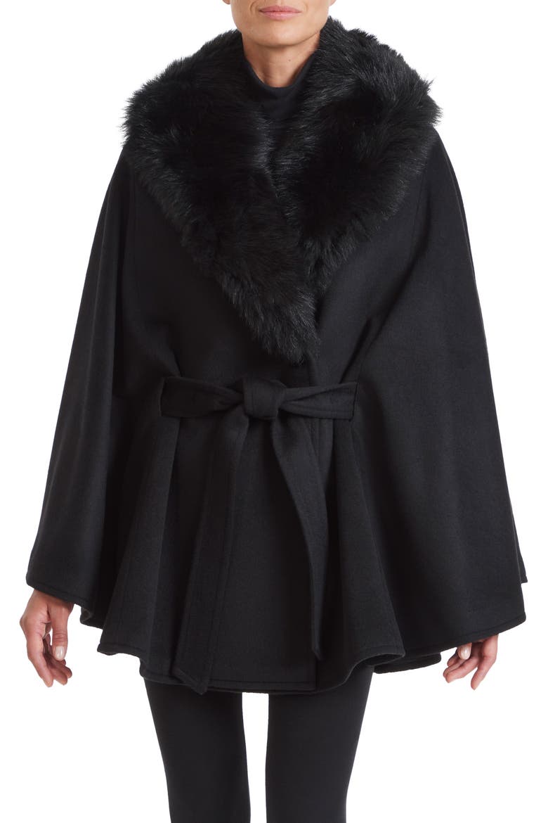 Toscana Belted Wool & Cashmere Coat with Genuine Shearling Collar, Main, color, BLACK