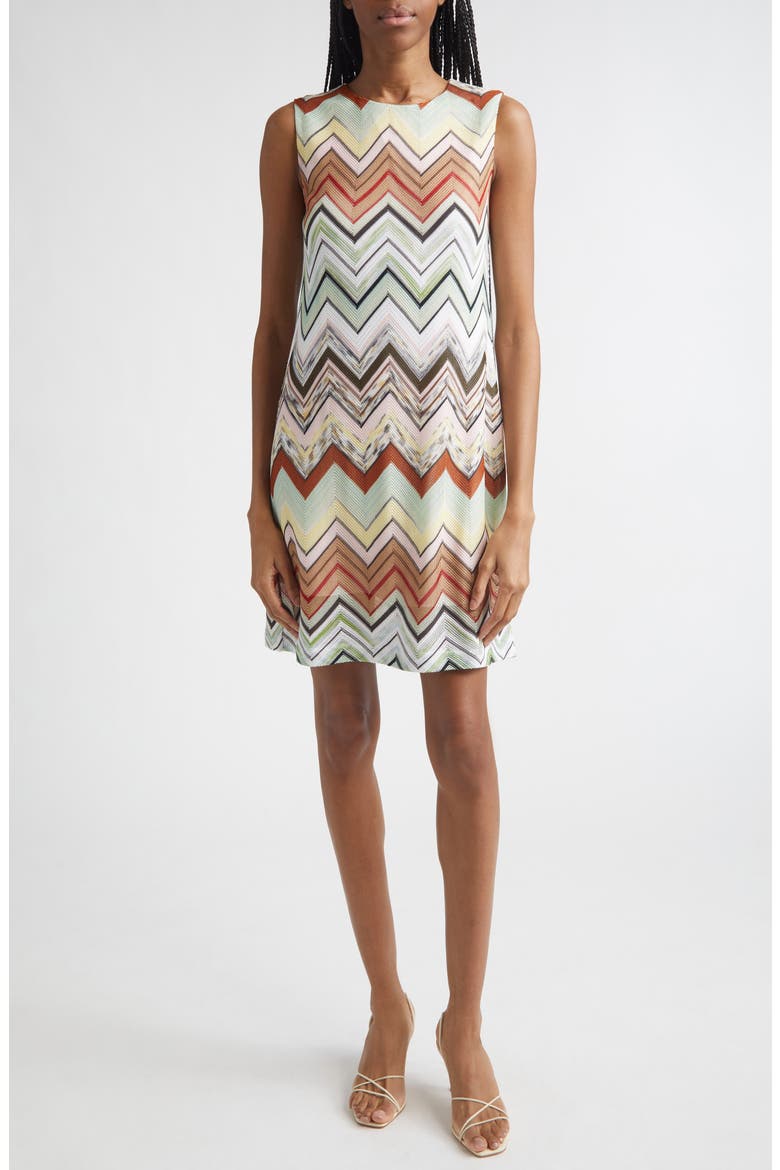 Zigzag Knit Minidress, Main, color, BLUE ORANGE GREEN TONES