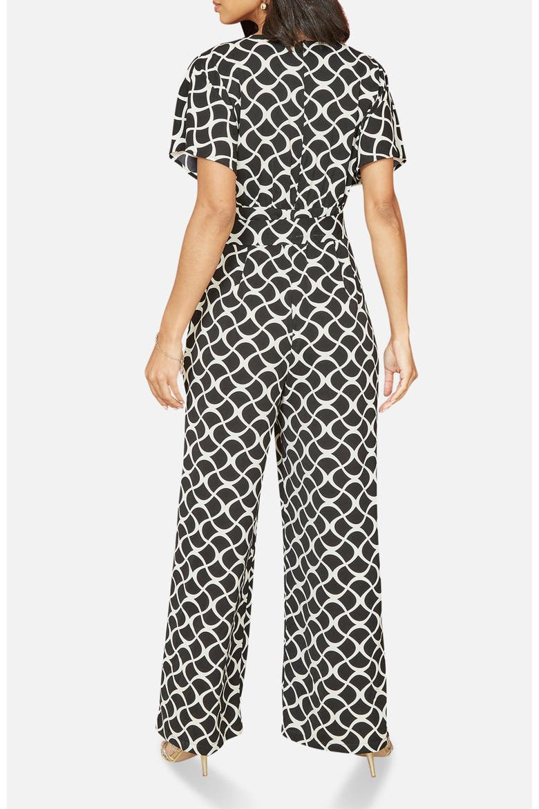 Geometric Print Wrap Jumpsuit, Alternate, color, Black