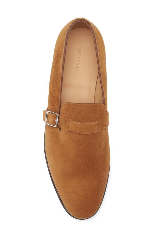 John Lobb Tobacco Suede Loafers With Palladium Buckle In Tobacco