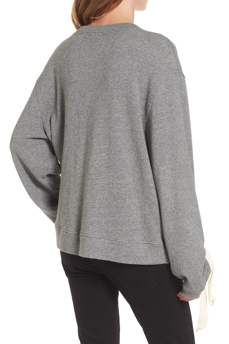 Tie Sleeve Sweater, Alternate, color, DARK HEATHER GREY