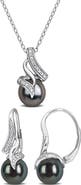 DELMAR Cultured Black Tahitian Pearl & Diamond Pendant Necklace & Earrings Set