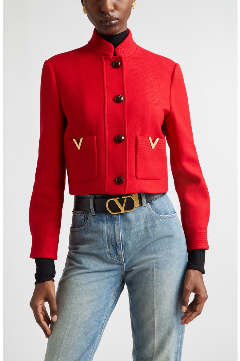 V-Detail Wool & Silk Double Drill Jacket, Main, color, DEEP RED