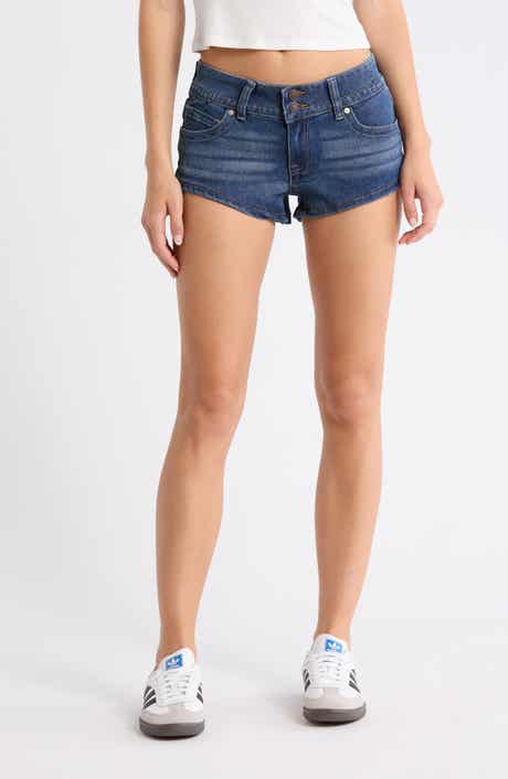 Madden Girl Button Flap Micro Mini Denim Shorts