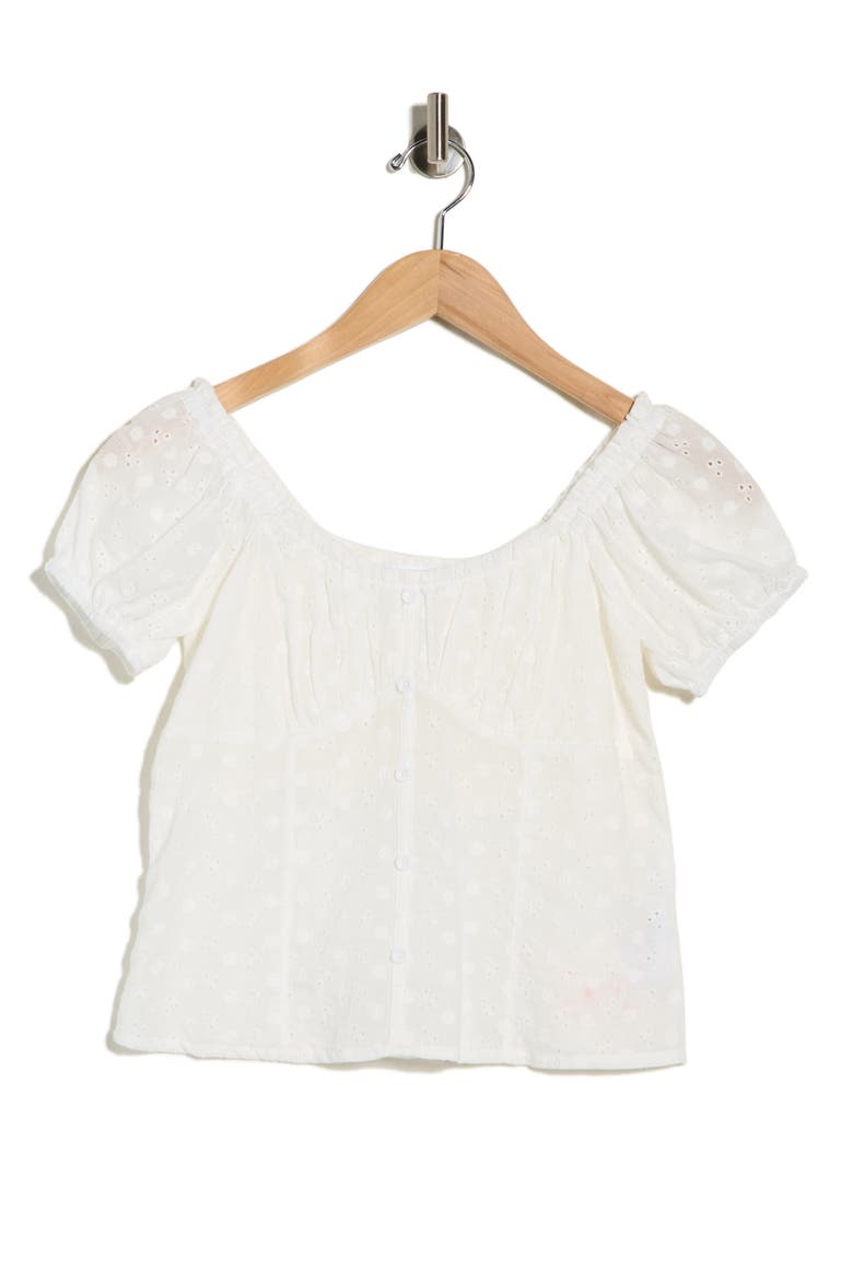 Eyelet Off Shoulder Top, Alternate, color, WHITE