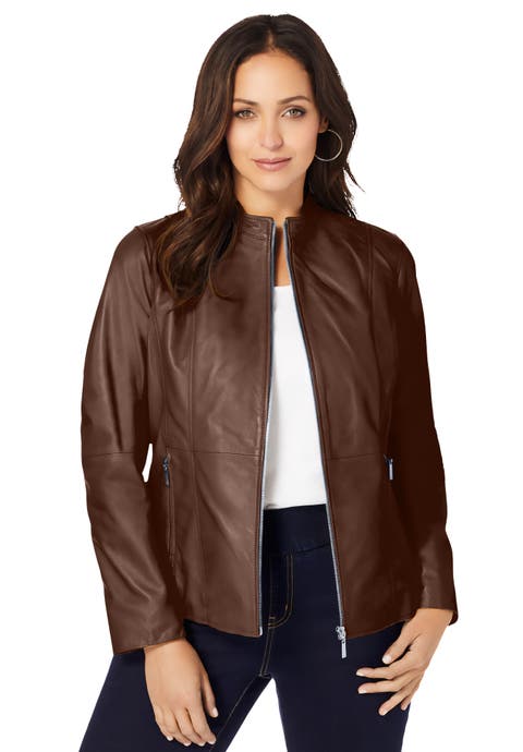 Zip Front Leather Jacket (Plus Available)