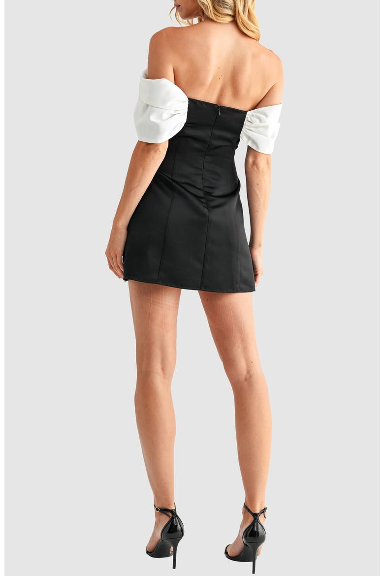 Off the Shoulder Taffeta Cocktail Minidress, Alternate, color, BLACK IVORY