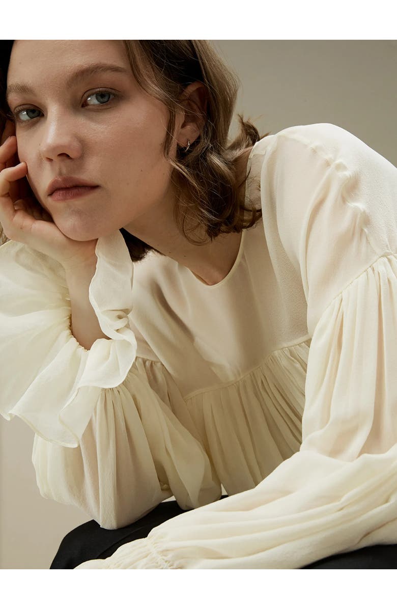 Lilysilk Sheer-shoulder Ruffle Shirt, Alternate, color, 