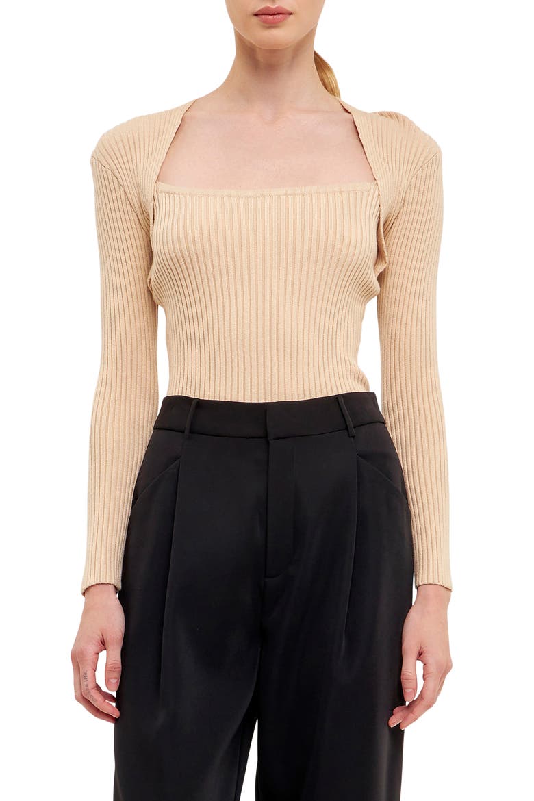 Long Sleeve Knit Top, Main, color, BEIGE