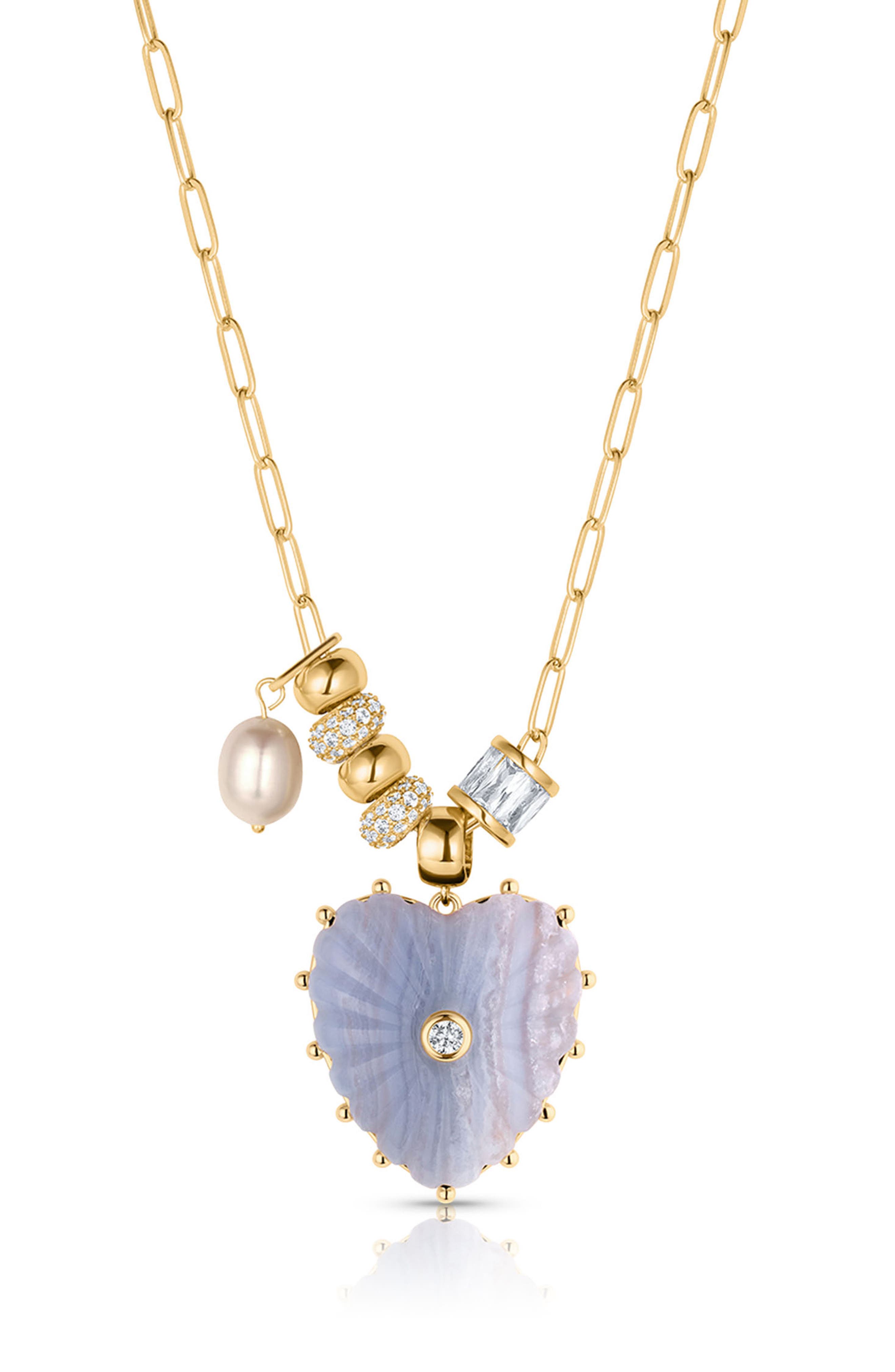 Thatch Soire Blue Lace Agate Heart Pendant Necklace