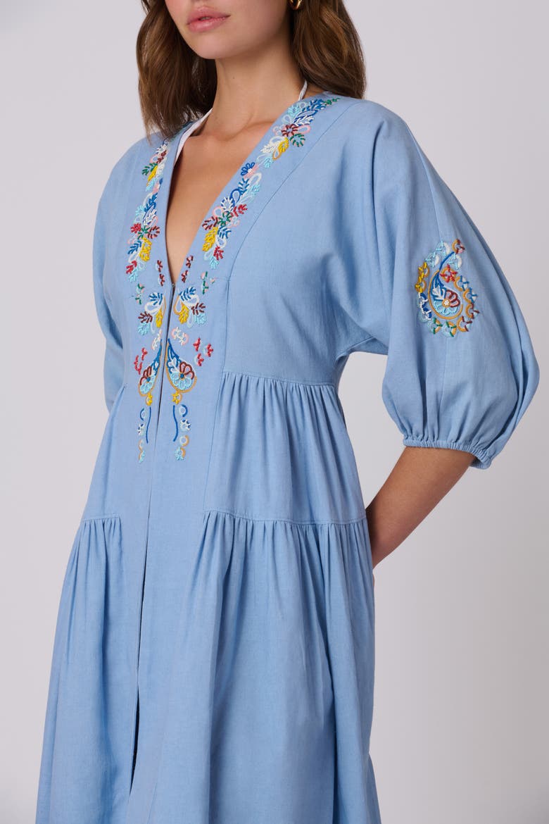 Embroidered Linen Evora Midi Coverup, Alternate, color, Blue