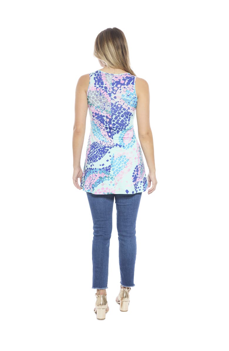 24seven Comfort Apparel Womens Abstract Scoop Neck Tunic Tank Top, Alternate, color, Blue Multi