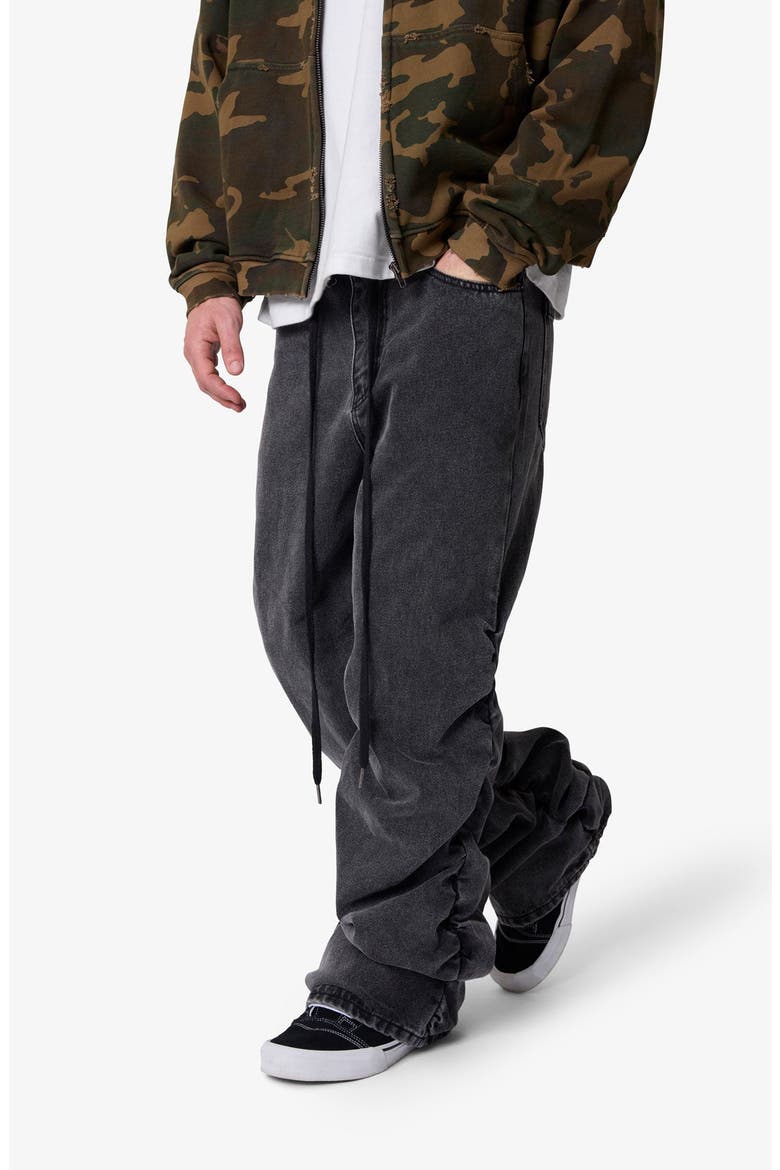 Ruched Denim Wide Leg Jeans, Alternate, color, WASHED BLACK