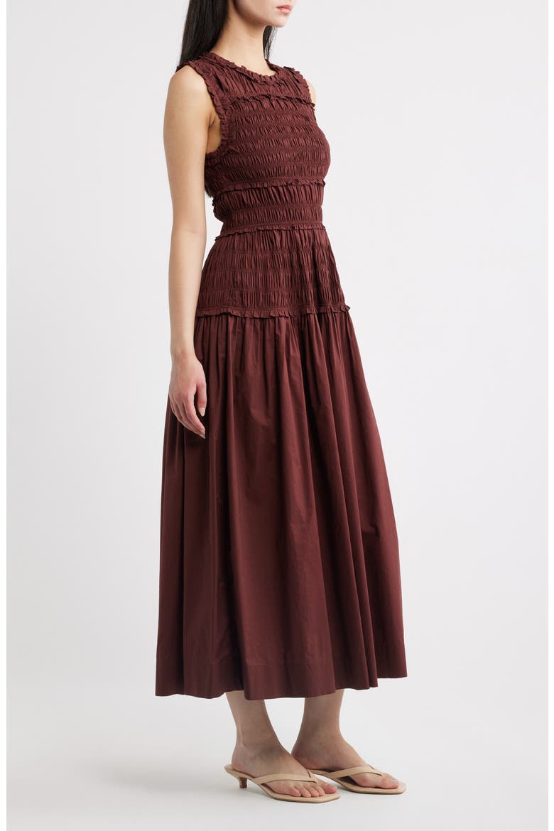 Mallory Smocked Organic Cotton Midi Dress, Alternate, color, DAHLIA