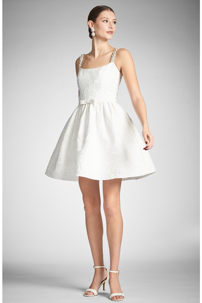 Serena Beaded Strap Floral Jacquard Cocktail Minidress, Alternate, color, IVORY