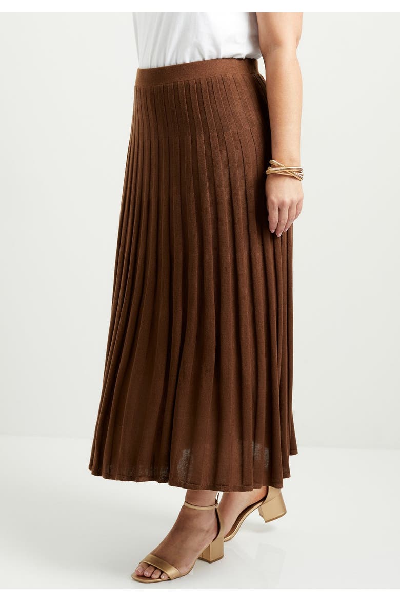 Pleated Midi Skirt, Alternate, color, COCOA BROWN