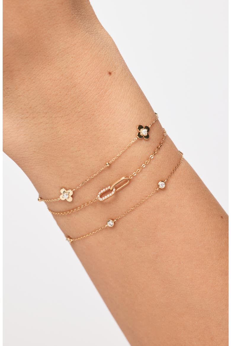 Solid Yellow Gold - Mini Flower Station Bracelet, Alternate, color, Diamond