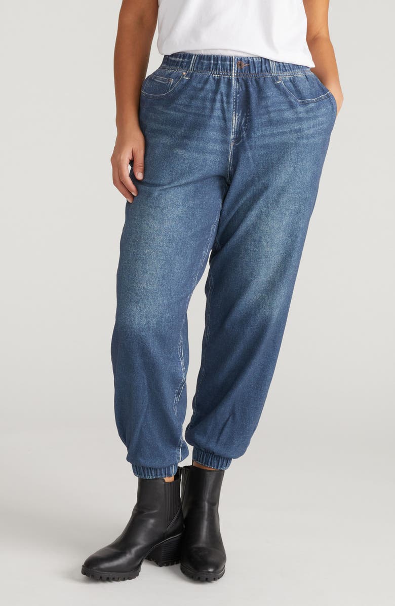 Universal Standard Henry Trompe l'Oeil Faux Denim Joggers, Main, color, Washed Printed Blue