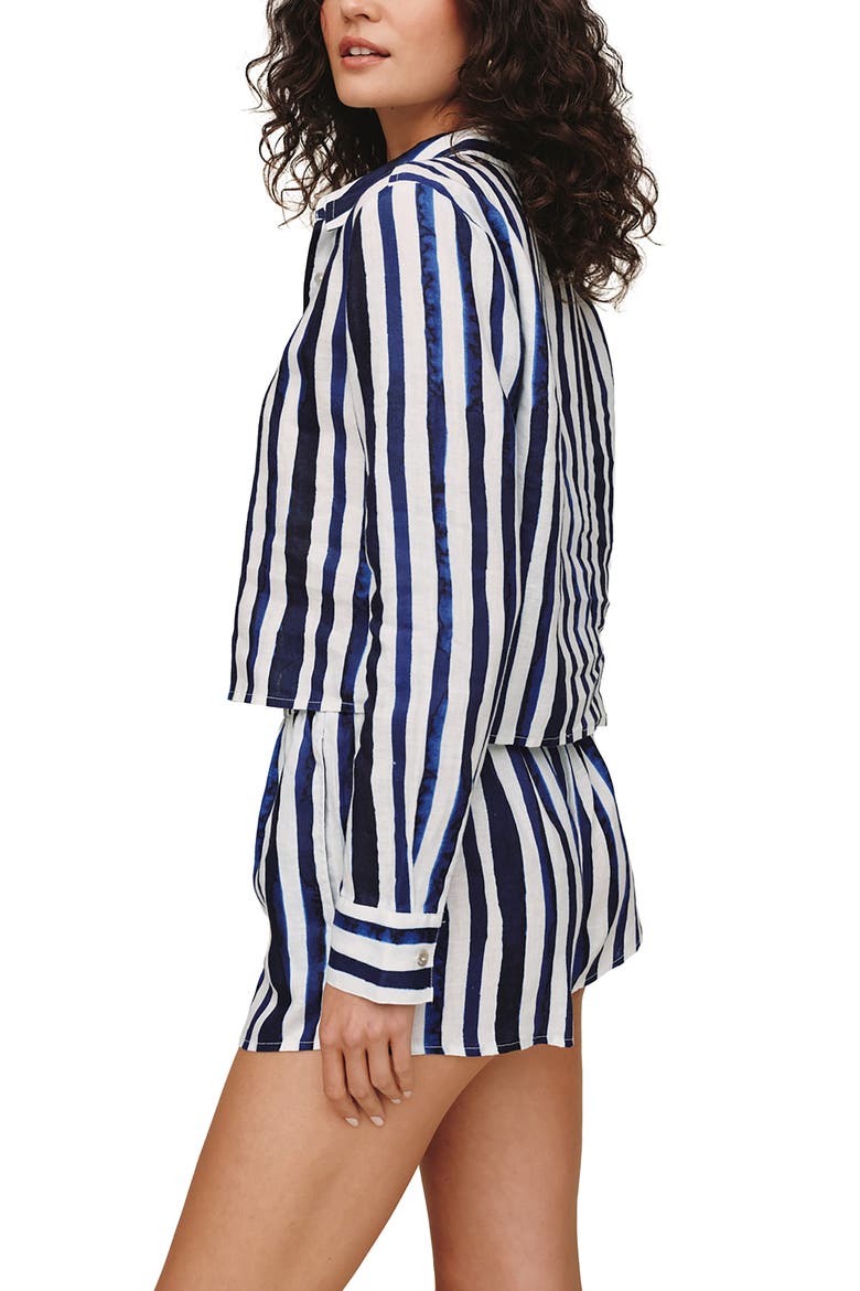 Stripe Linen Button-Up Crop Shirt, Alternate, color, PAINTED TIDES STRIPES