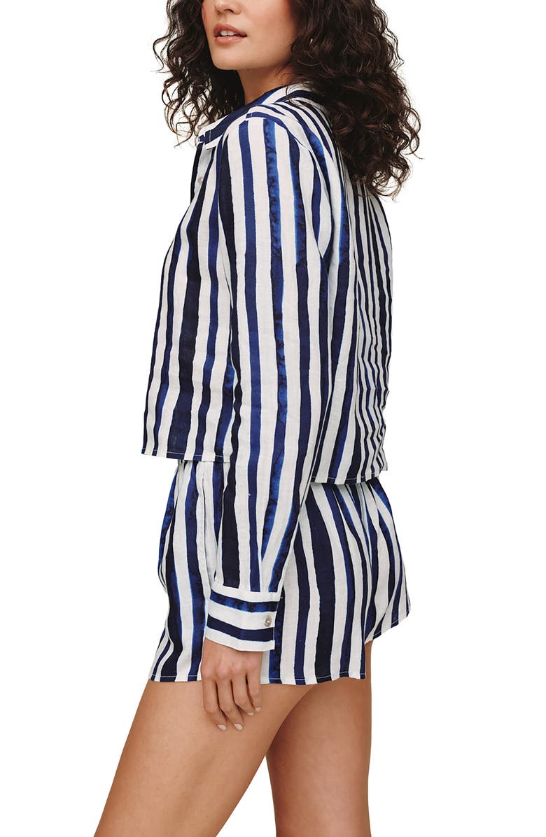 Bella Dahl Stripe Linen Button-Up Crop Shirt, Alternate, color, 