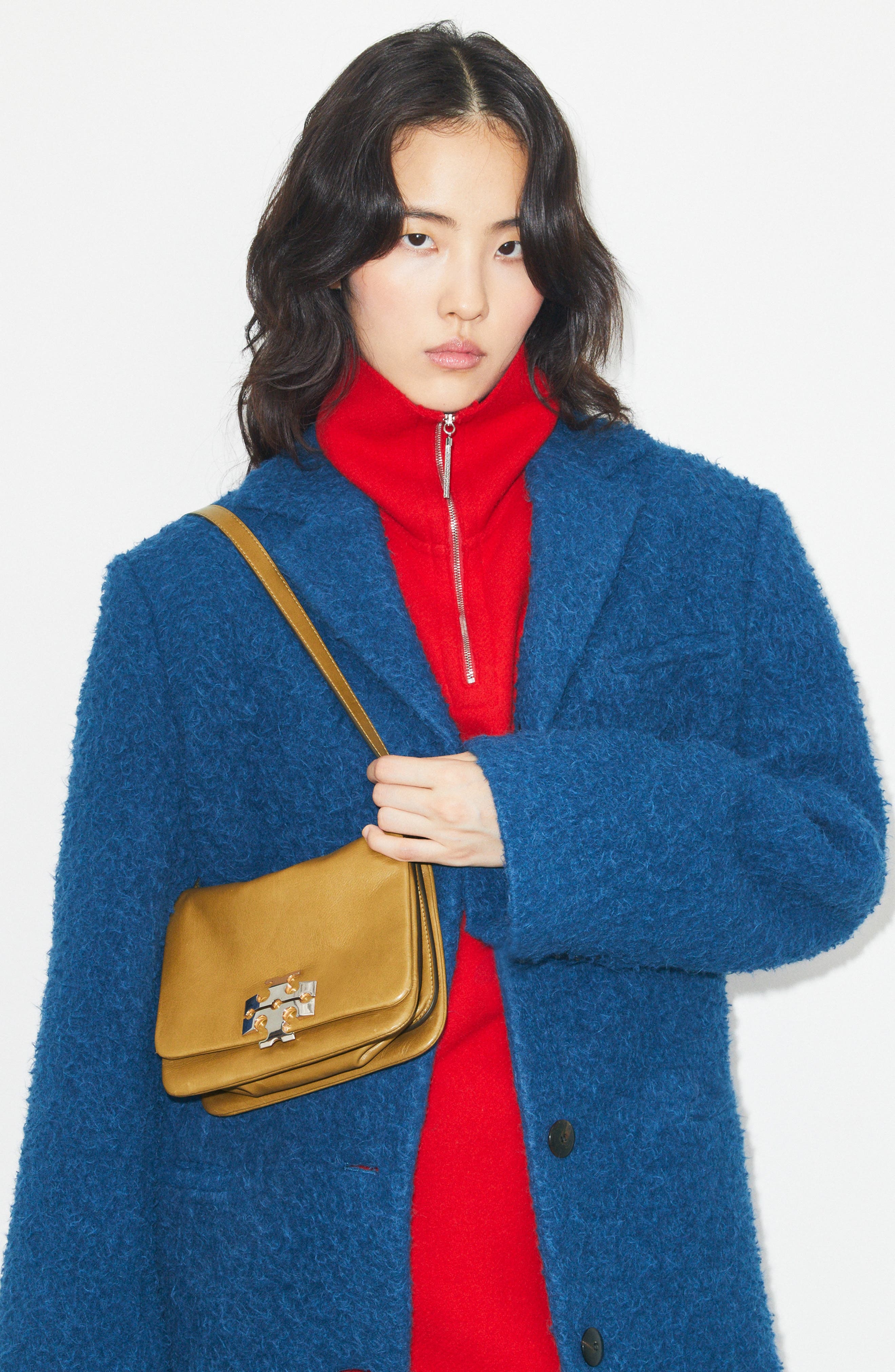 Tory Burch Kira Soft Leather Shoulder Bag, Alternate, color, Wren Brown