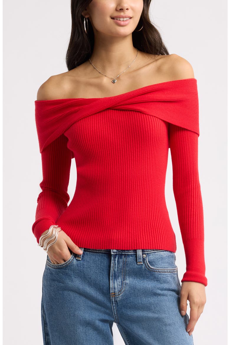 Off the Shoulder Cozy Sweater, Main, color, RED PEPPER