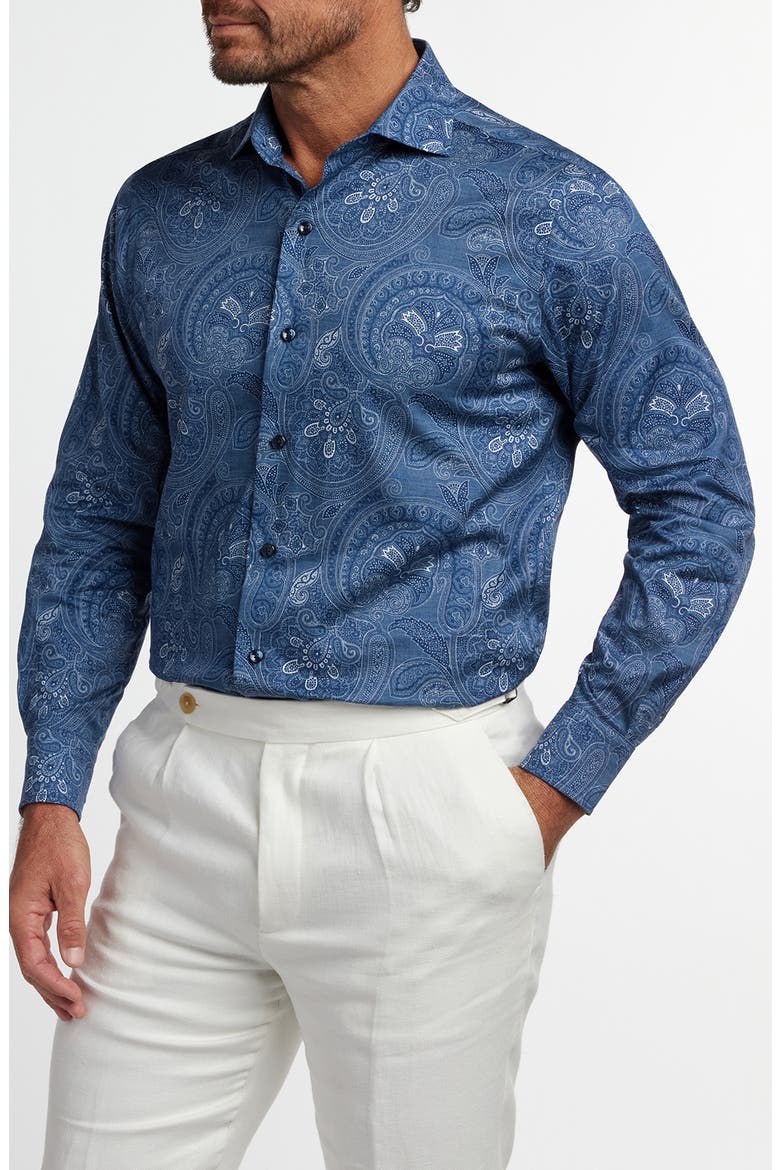 Paisley Print Sport Shirt, Main, color, NAVY