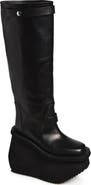 Rick Owens Factory Pull-On Platform Wedge Knee High Boot