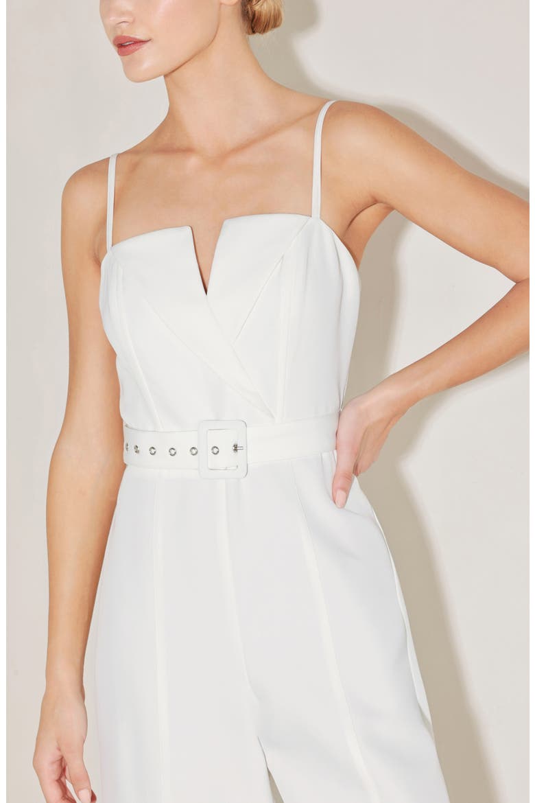 Solid Belted Wide Leg Jumpsuit, Alternate, color, WHITE