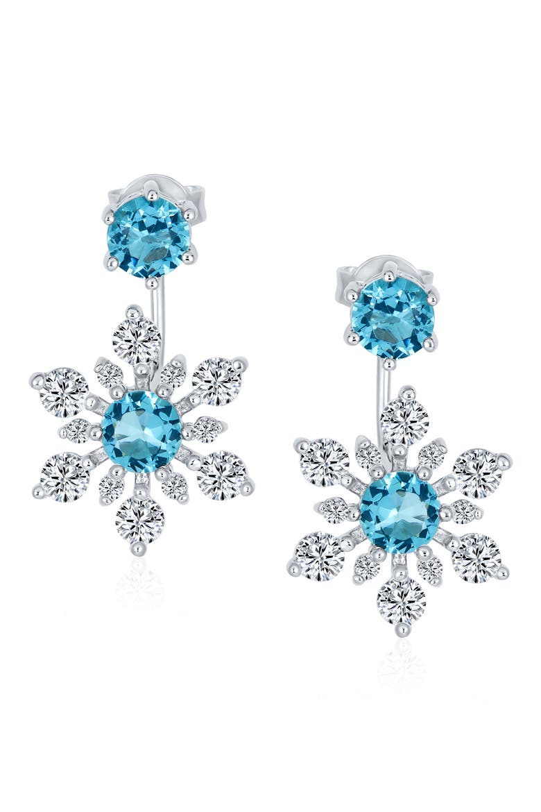 Sterling Silver CZ Snowflake Jacket Earrings, Main, color, BLUE