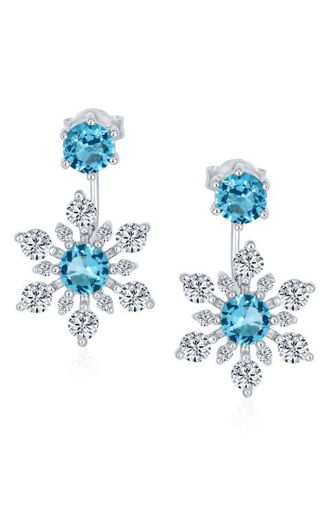 Sterling Silver CZ Snowflake Jacket Earrings