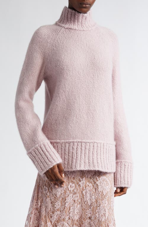 Michael Kors Collection Oversize Cashmere & Silk Bouclé Turtleneck Sweater in Blush 