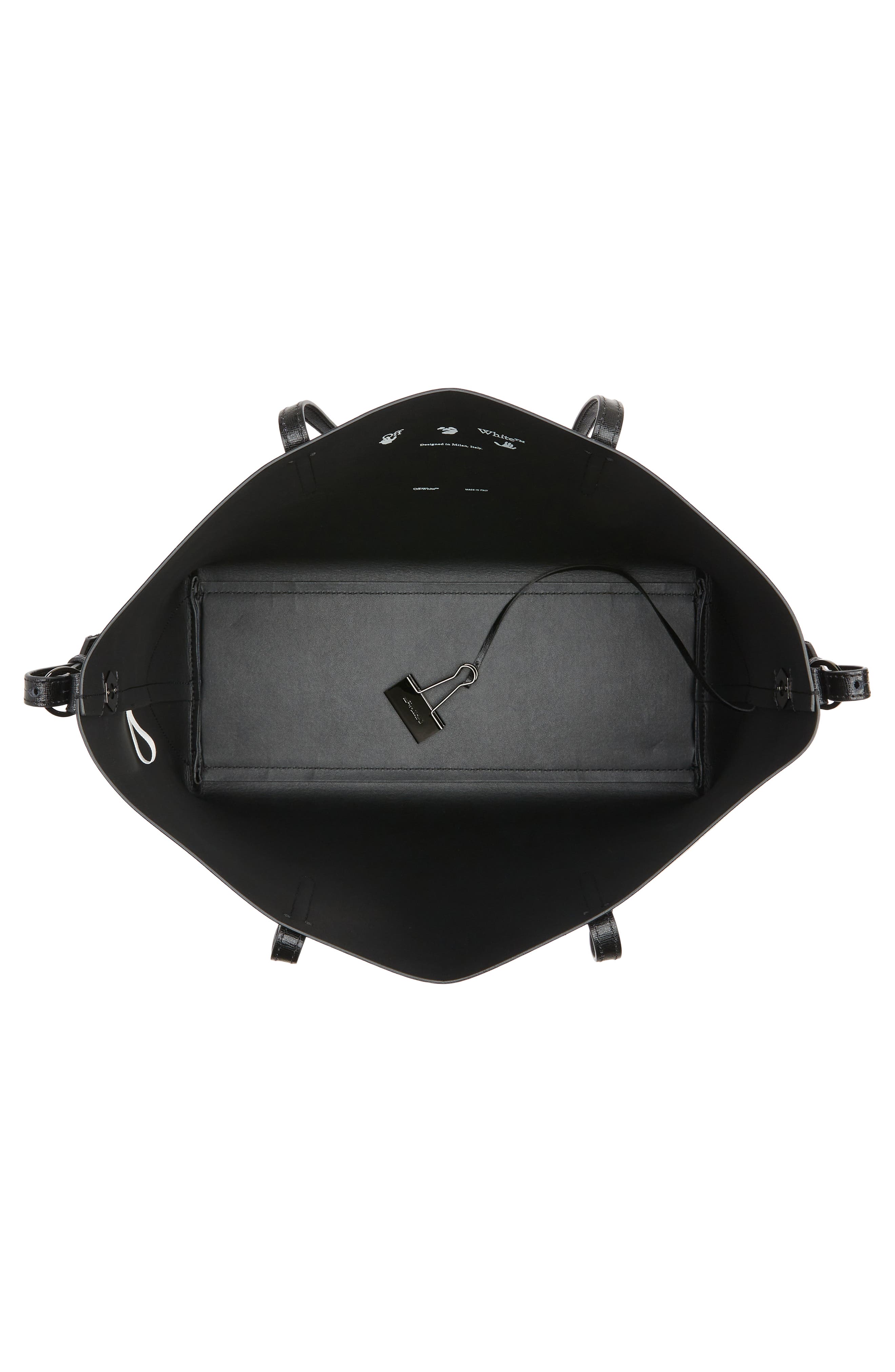 Off-White Binder Clip Diagonal Stripe Leather Shopper, Alternate, color, 