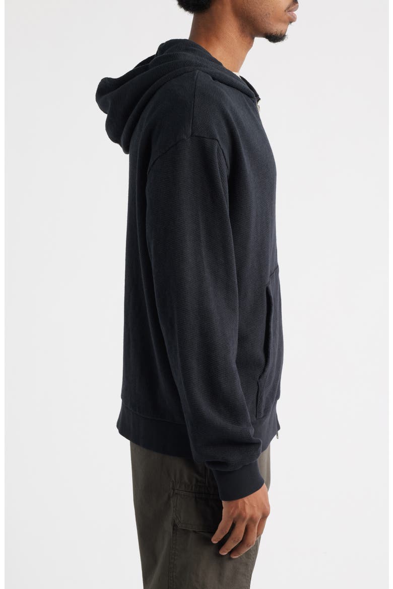 Waffle Stitch Full Zip Hoodie, Alternate, color, BLACK