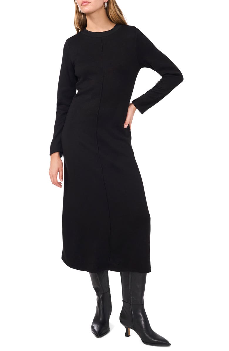Exposed Center Seam Long Sleeve Midi Sweater Dress