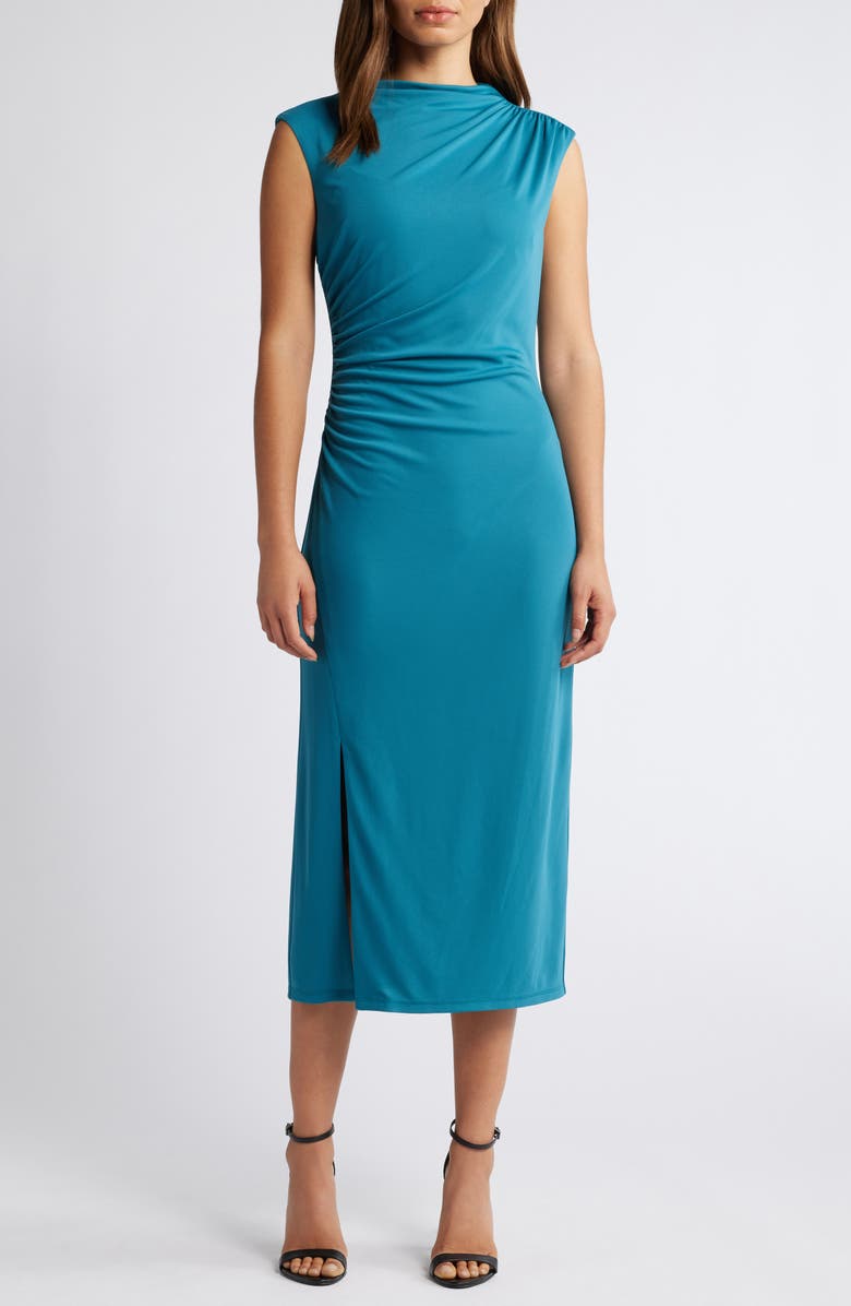 Anne Klein Drape Mock Neck Sleeveless Dress, Main, color, 