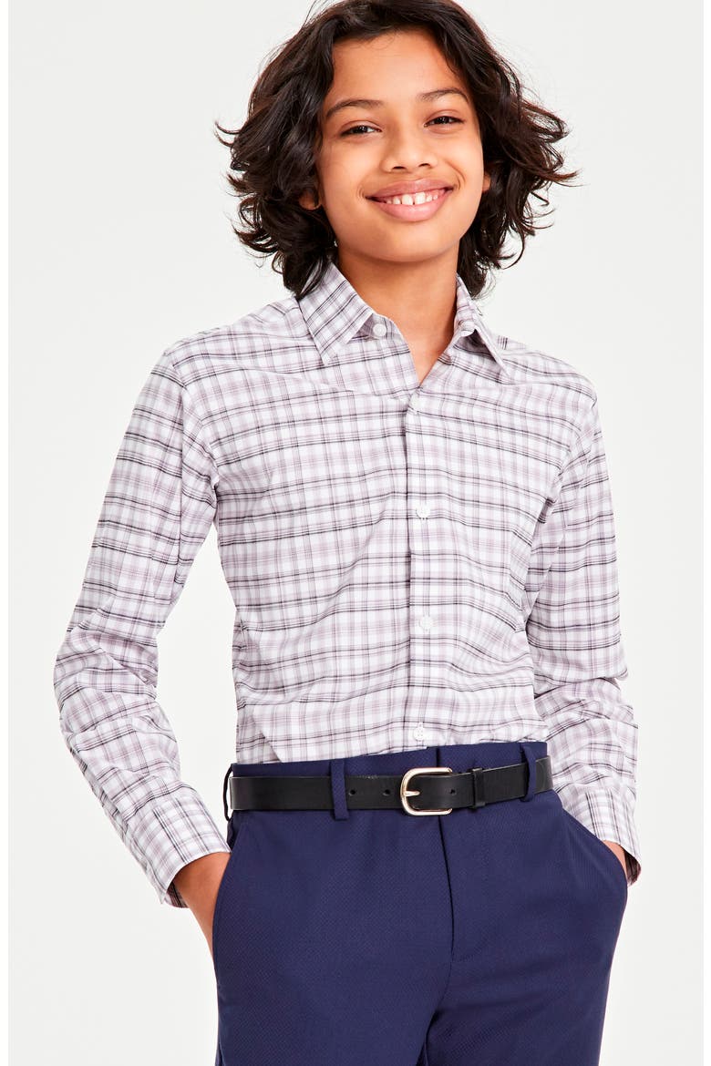 Kids' Plaid Button-Up Shirt, Main, color, PURPLE MIX