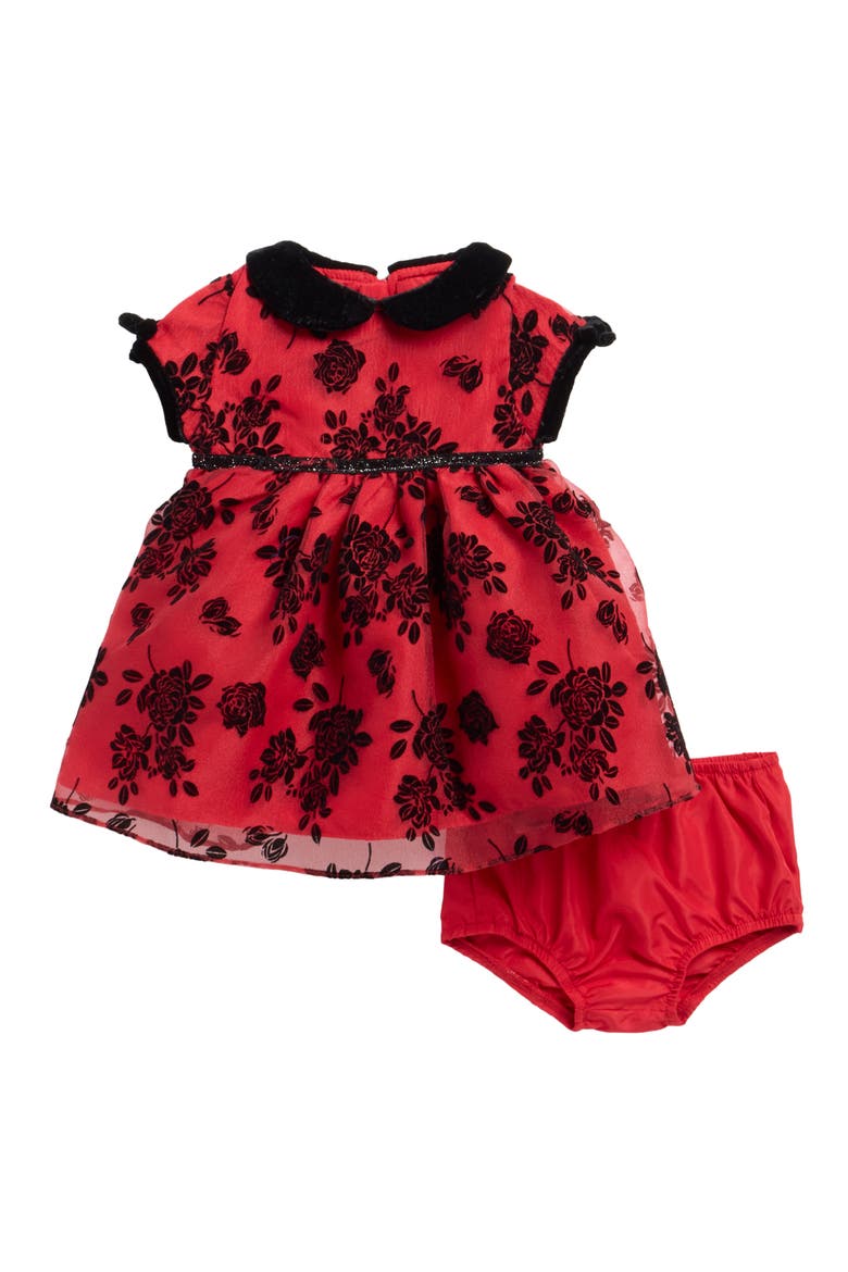 Molly Floral Peter Pan Collar Dress & Bloomers, Main, color, RED/ BLACK