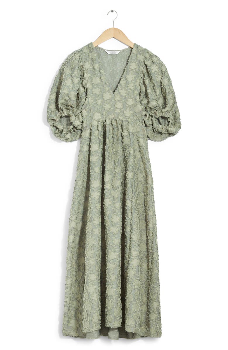 & Other Stories Textured Floral Puff Sleeve Jacquard Maxi Dress, Alternate, color, 