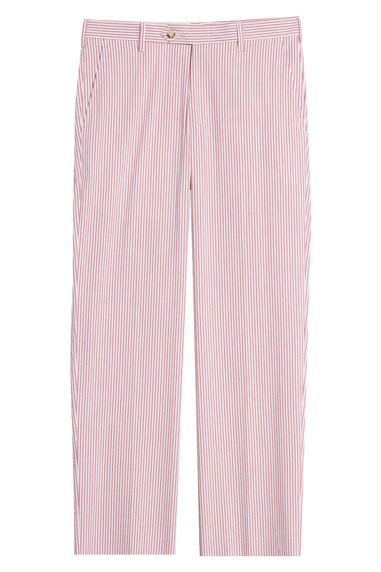 Flat Front Stripe Cotton Seersucker Pants, Alternate, color, RED