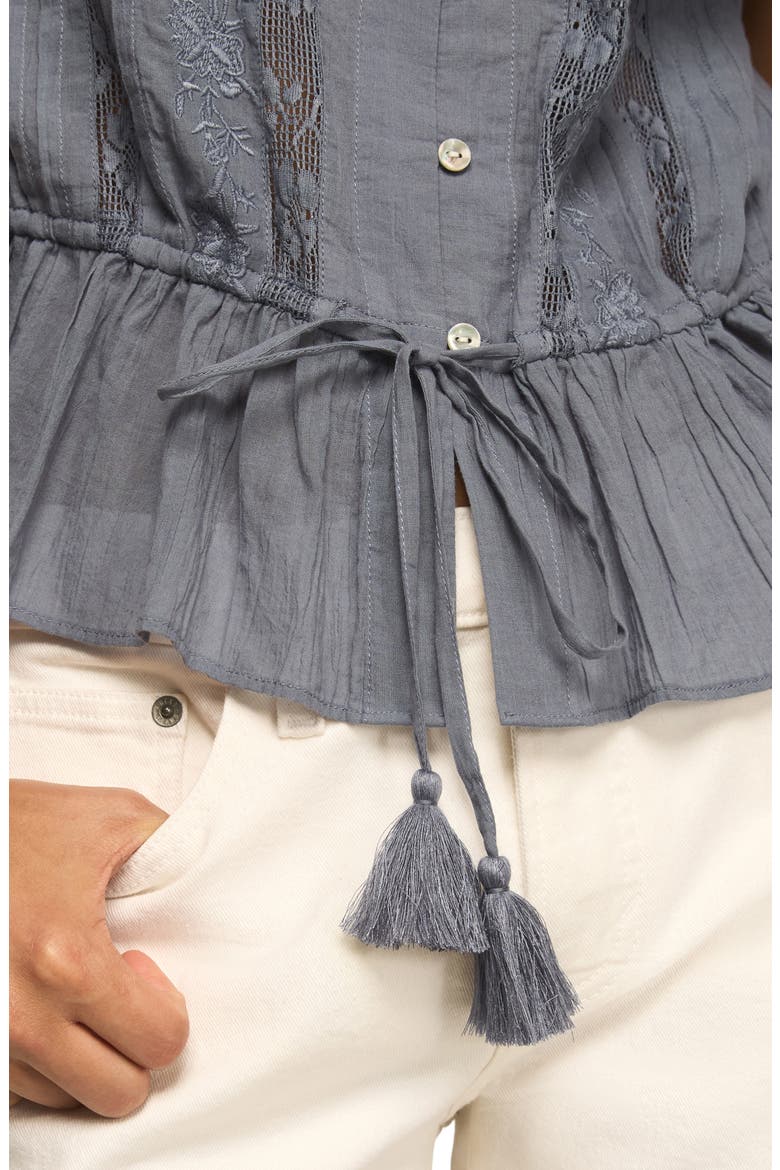 Lacy Cap Sleeve Shirt, Alternate, color, FLINT STONE