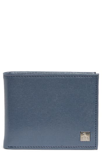 Original Penguin Saffiano Bifold Leather Wallet In Navy001