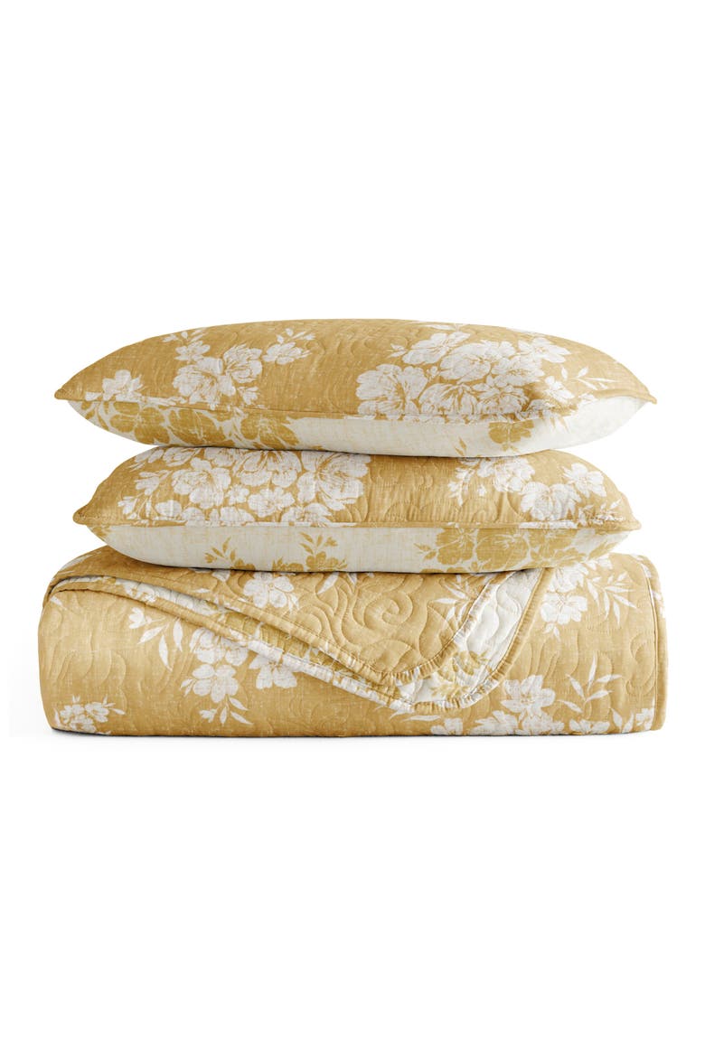 Pattern Reversible Quilt & Sham Set, Main, color, MUSTARD