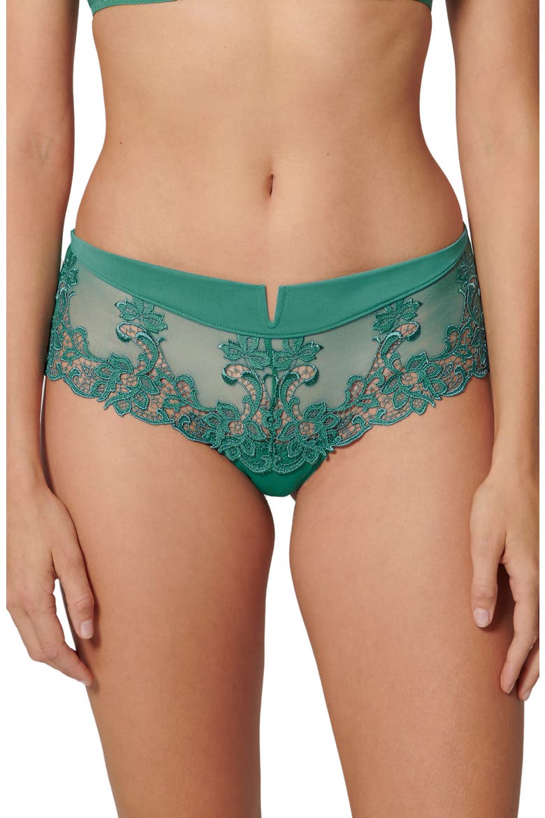 'Saga' Embroidered Boyshort Briefs, Main, color, GARDEN GREEN