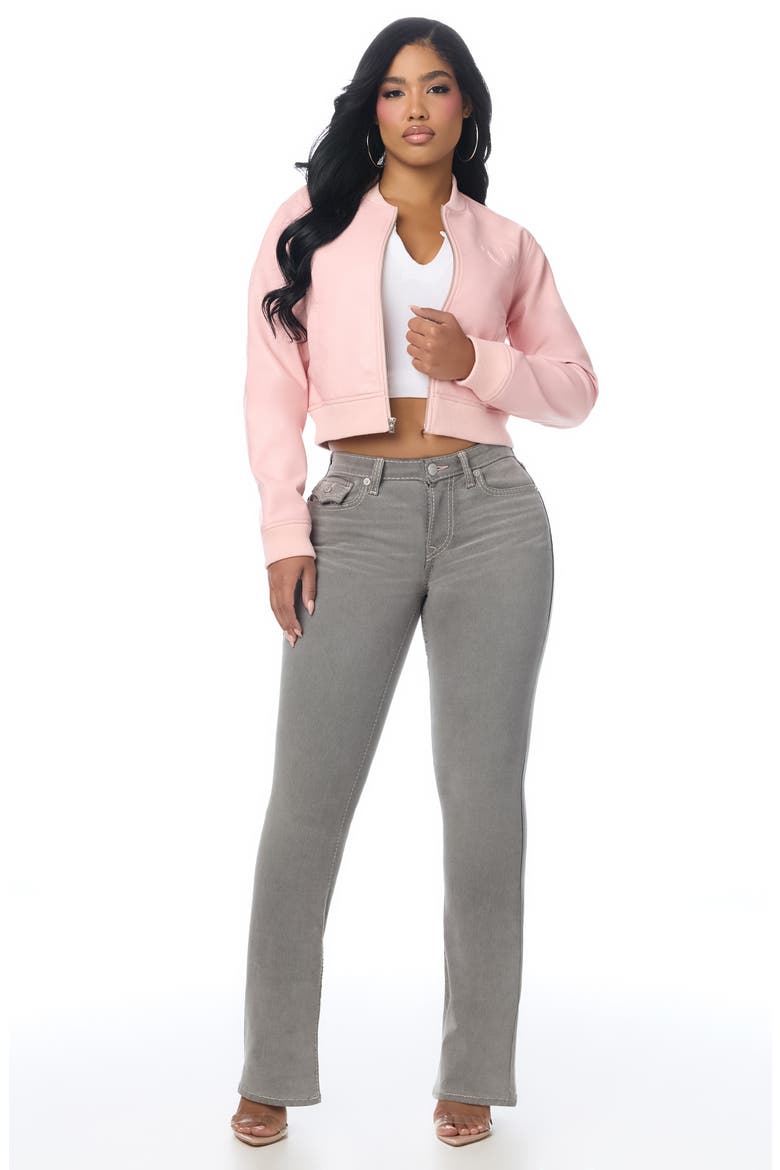 Embossed Faux Leather Bomber Jacket, Alternate, color, DULL PINK
