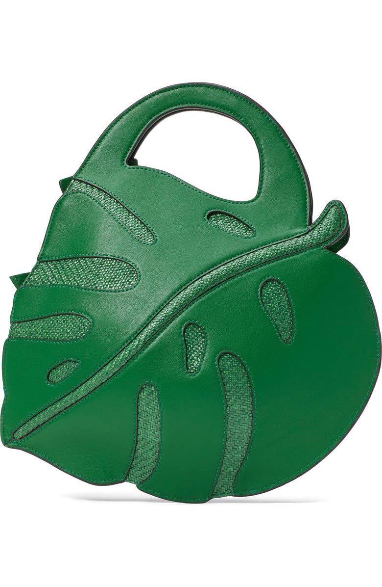 Kate Spade New York playa 3D leaf leather & straw top handle bag, Alternate, color,